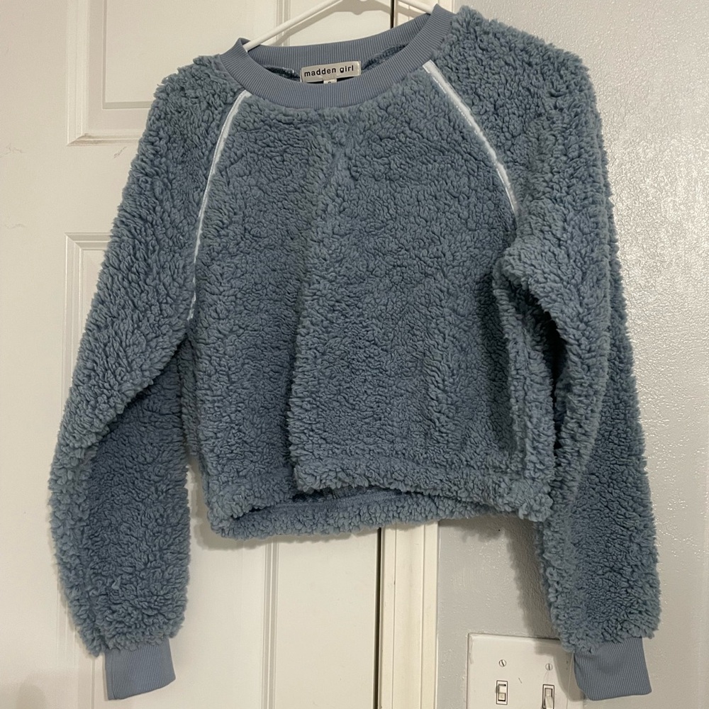 Madden Girl Soft Blue Sherpa Pullover